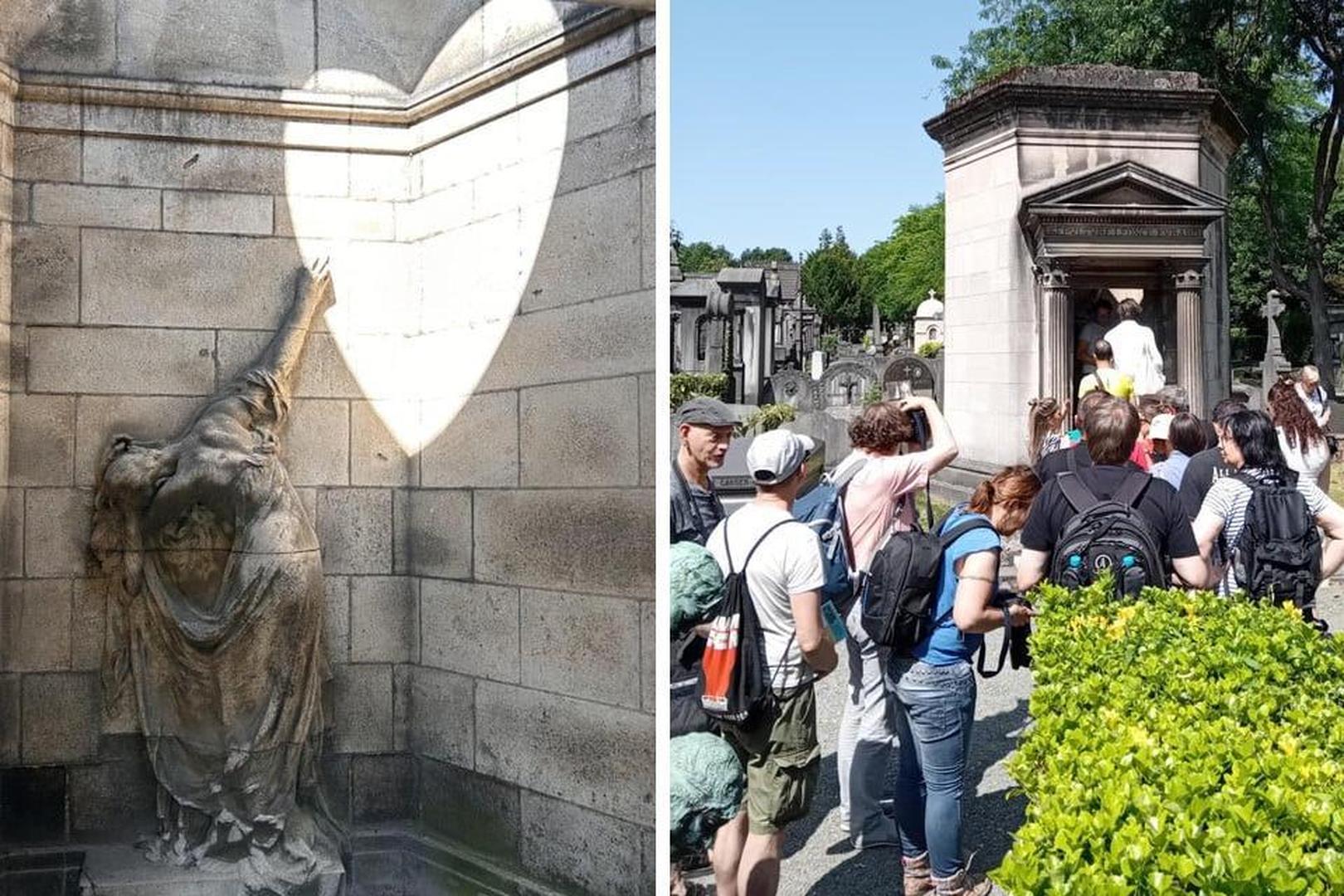 De perfecte hartvorm zoals die heel even verschijnt in de grafkapel, en een rijtje kijklustigen.