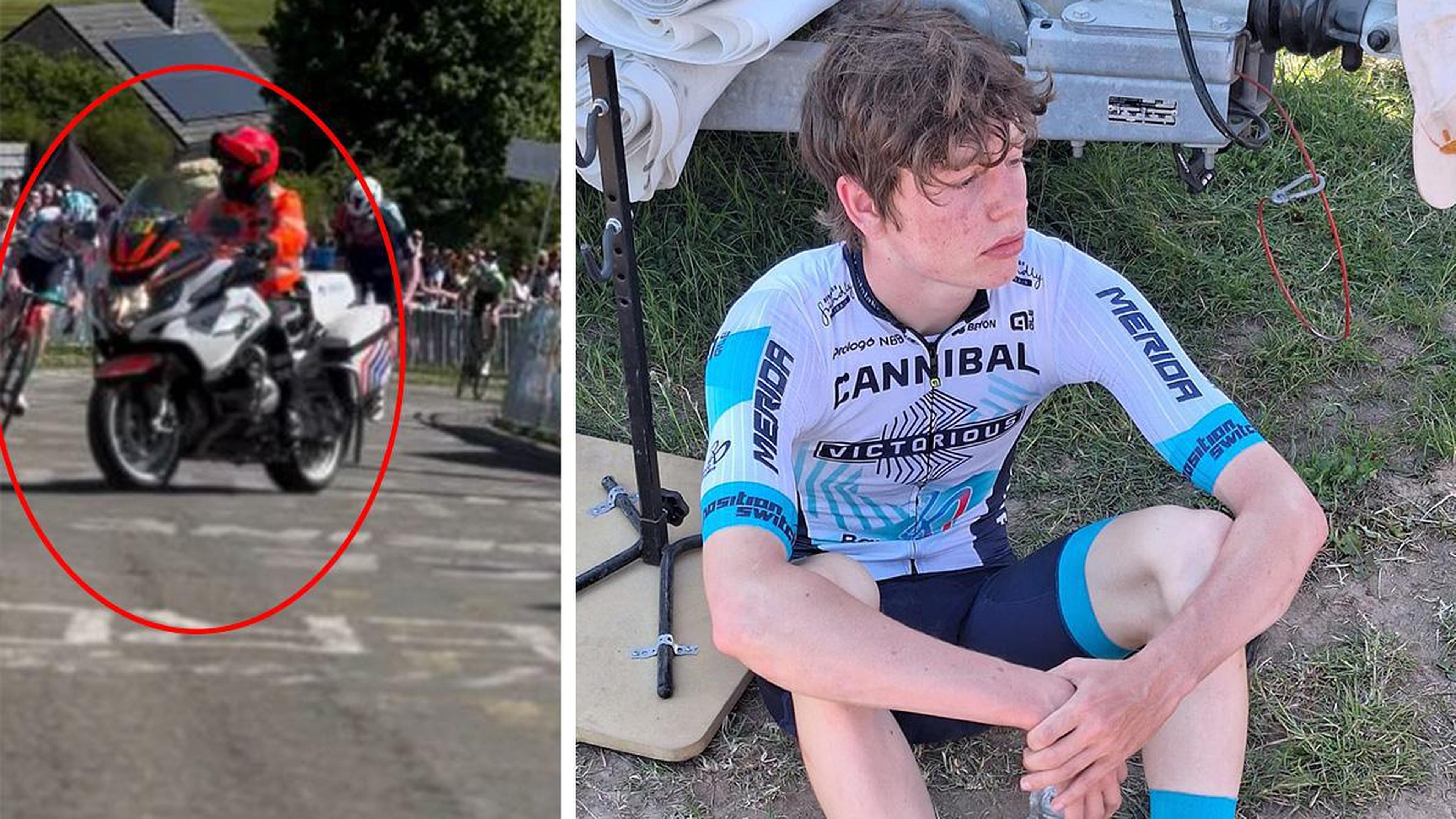 Onvoorzichtig manoeuvre van politiemotor doet Leander De Gendt Luik-Bastenaken-Luik voor juniores ve