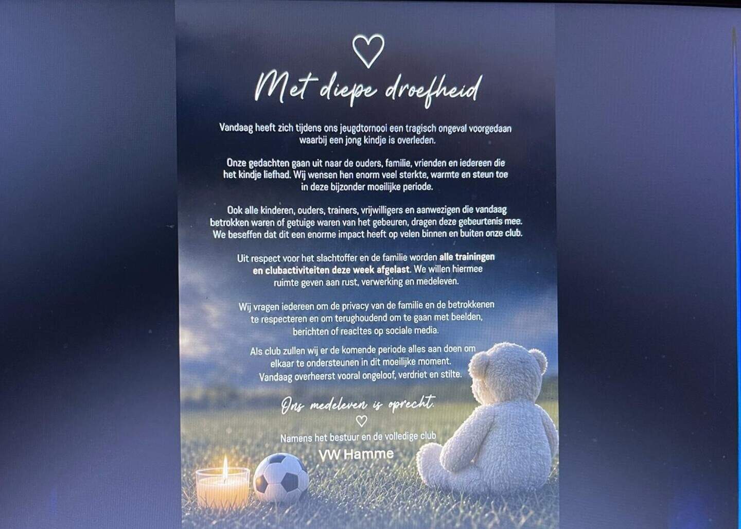 Alle clubactiviteiten bij VW Hamme worden deze week opgeschort.