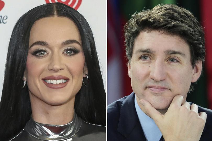 This combo of file photos shows, popstar Katy Perry, left, at Madison Square Garden,  Dec. 13, 2024, in New York, and fFormer Canadian Prime Minister Justin Trudeau during a news conference  Feb. 24, 2025, in Kyiv, Ukraine. (Photo by Andy Kropa/Invision/AP, left; and Frank Gunn/The Canadian Press via AP, File)