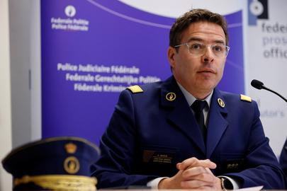 Belgian prosecutor Eric Snoeck gives a news conference following a series of police raids targeting the Calabrian mafia as part of an operation in several European countries, in Brussels, Belgium May 3, 2023.REUTERS/Johanna Geron