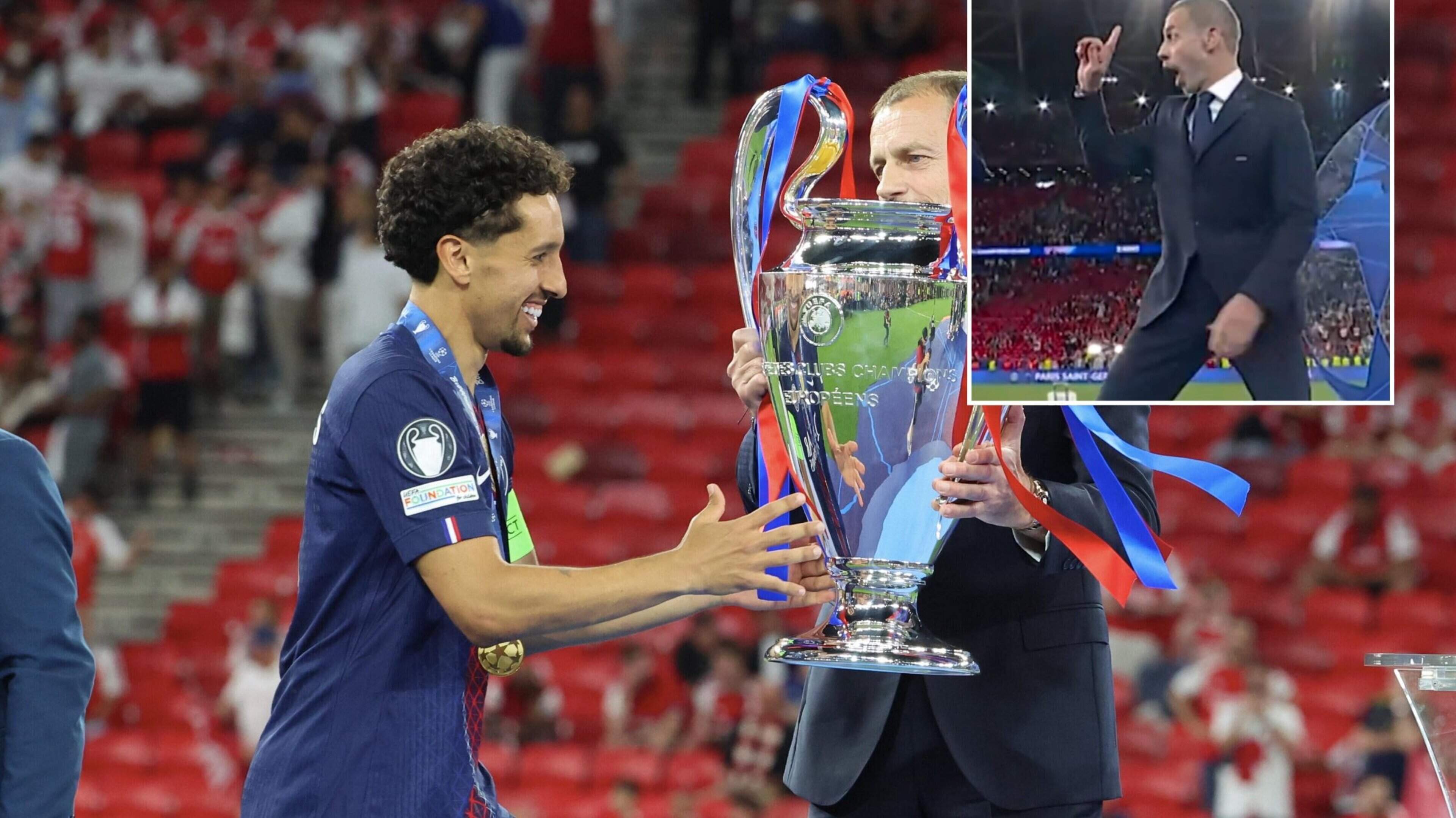 UEFA-voorzitter Ceferin vergeet PSG-aanvoerder Marquinhos compleet tijdens prijsuitreiking Champions League-finale