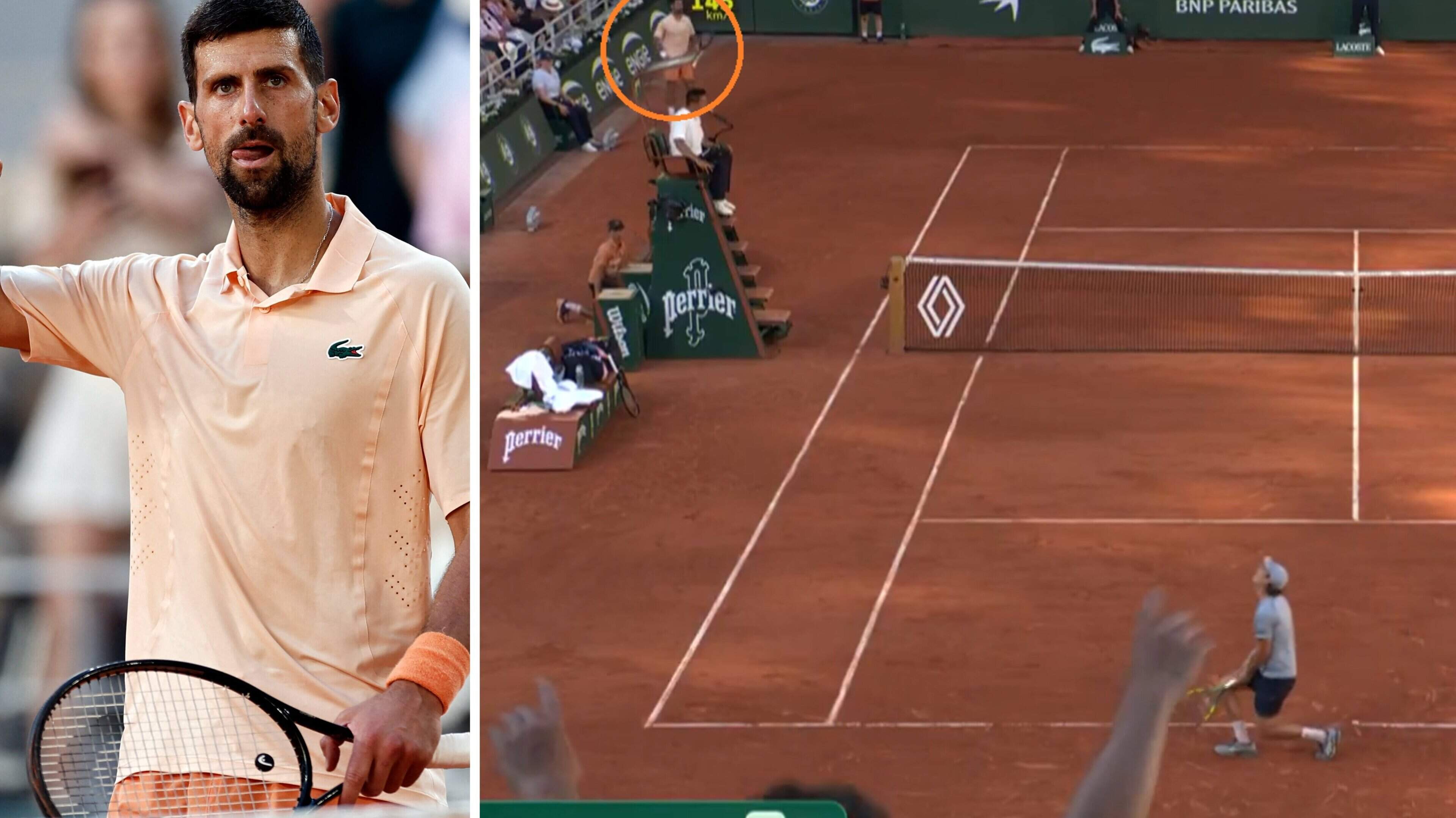 VIDEO. Zelfs z’n tegenstander kon het niet geloven: Novak Djokovic scoort onwaarschijnlijk punt en staat in derde ronde Roland Garros