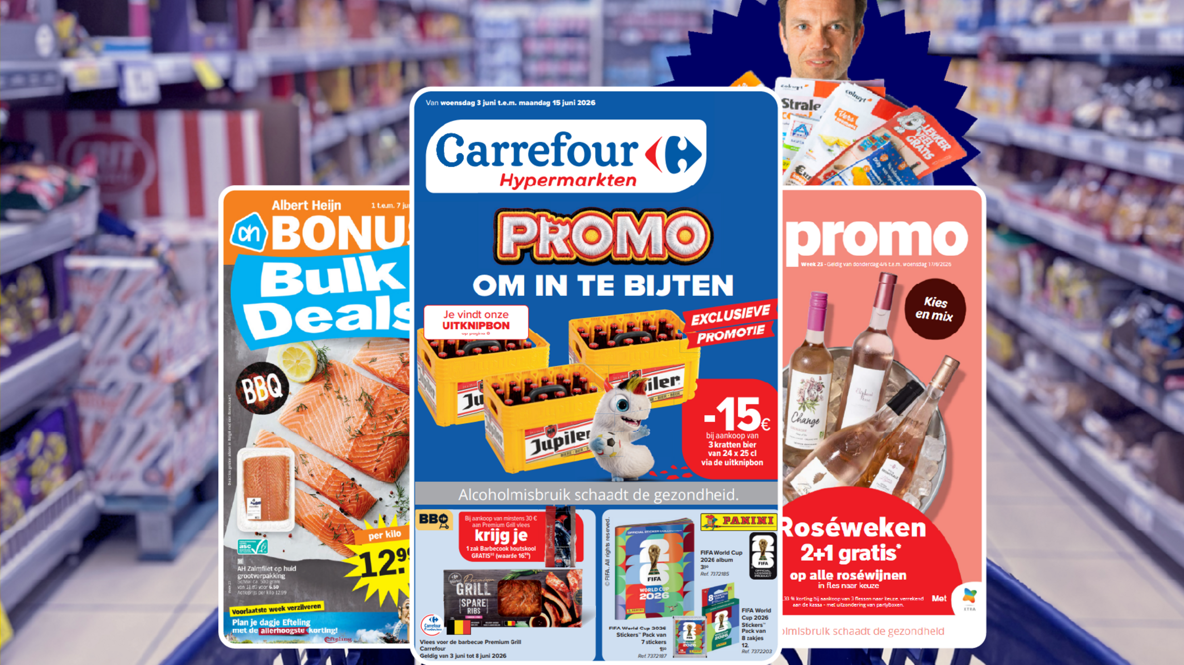 Onze Foldervreter ziet hoe er deze week veel kans is op twee lege schappen voor de prijs van één bij Albert Heijn en Delhaize