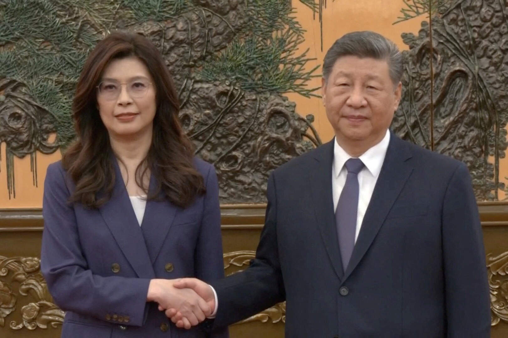 Cheng%20Li-wun%20chairperson%20of%20the%20Kuomintang%20KMT%20Taiwans%20largest%20opposition%20party%20shakes%20hands%20with%20Chinese%20President%20Xi%20Jinping%20in%20Beijing